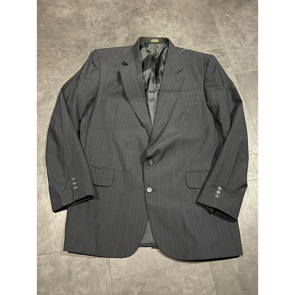 Towncraft Mens‎ Blazer Jacket Size 44L Tall Black Striped 2 Button Sport F-82